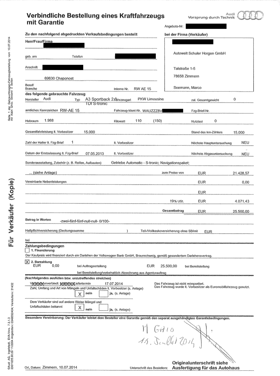 contrat Audi Allemagne
