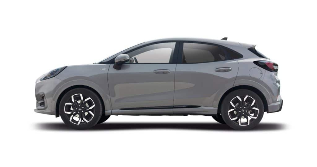 Le Ford Puma vu de profiul, avec ses lignes sportives